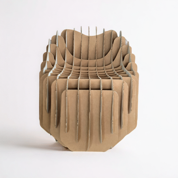 a cardboard sculpture with a curved design