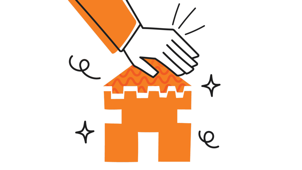 Acerca de 3 a cartoon of a hand touching a building