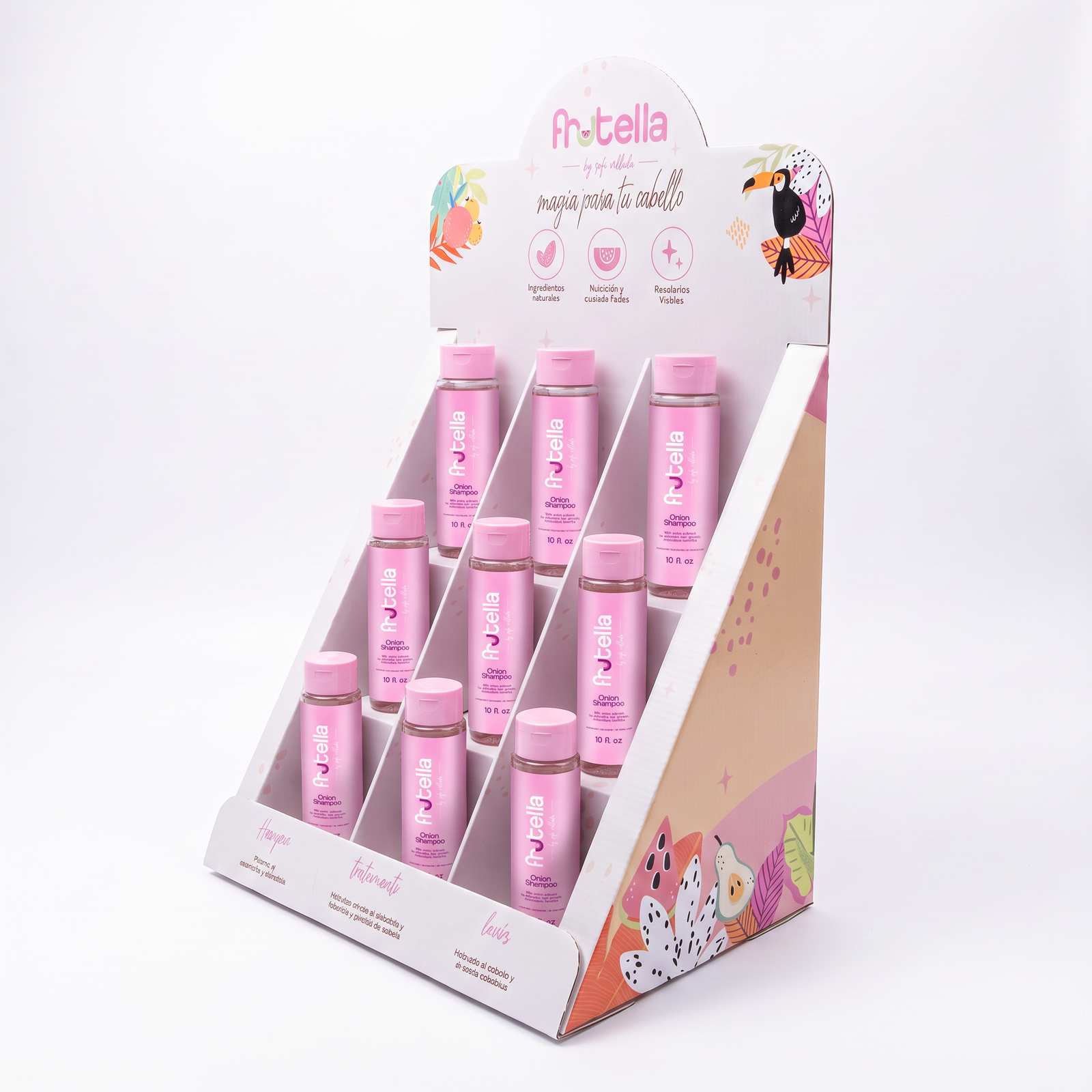 Exhibidor Lúmen 5 Vista del exhibidor de mesa Lúmen con producto